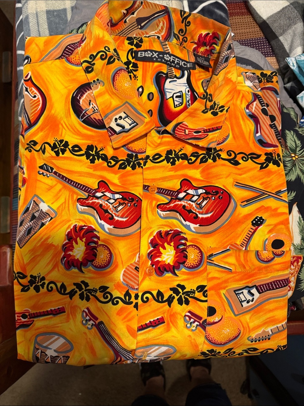 Men’s Orange Guitar Print Shirt